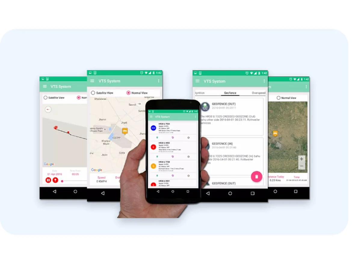 VTS vehicle tracking product screens from the supplied portfolio.