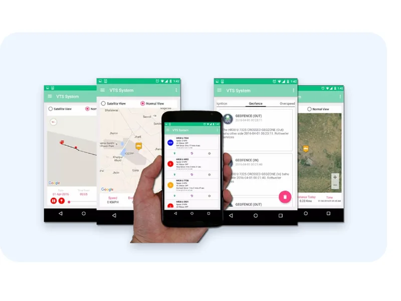 VTS vehicle tracking product screens from the supplied portfolio.